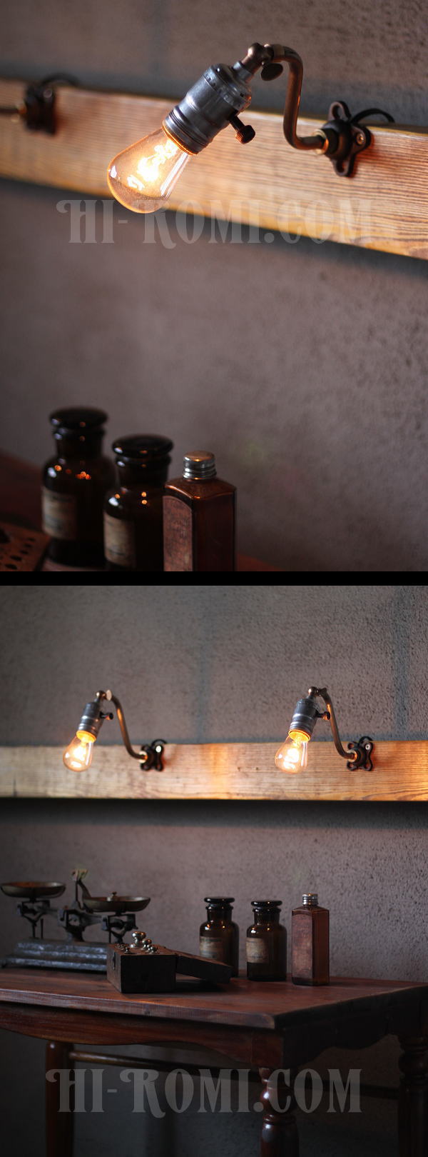 USAヴィンテージ工業系角度調整付ウォールランプA/ヴィンテージ照明ライト　アンティーク照明＆雑貨　Hi-Romi.com　神戸