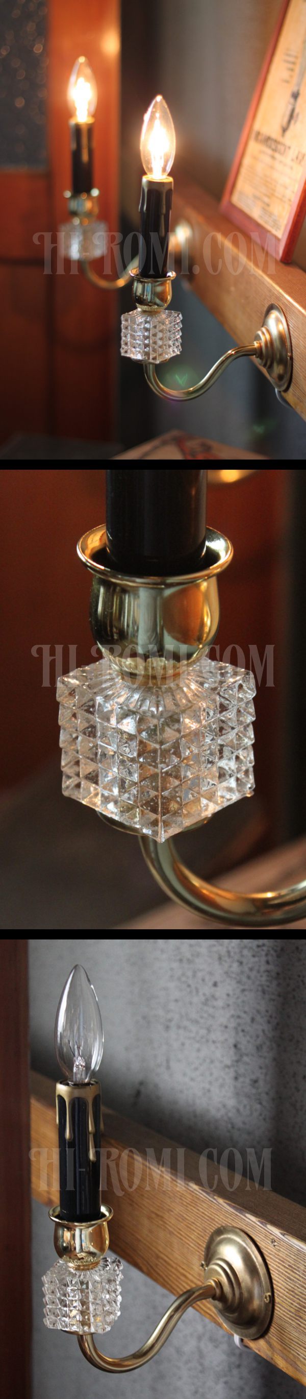 ヴィンテージガラス飾りミニウォールブラケットランプB/アンティークシャンデリア照明