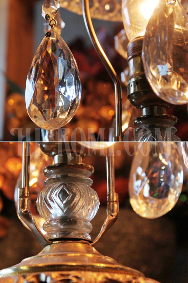 ヴィンテージヴィクトリアンガラスシェードプリズム付きテーブルランプ/アンティーク卓上シャンデリア照明