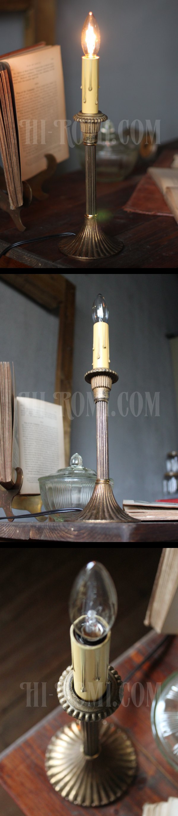 ヴィンテージ真鍮製１灯キャンドルテーブルランプ/アンティークシャンデリア照明