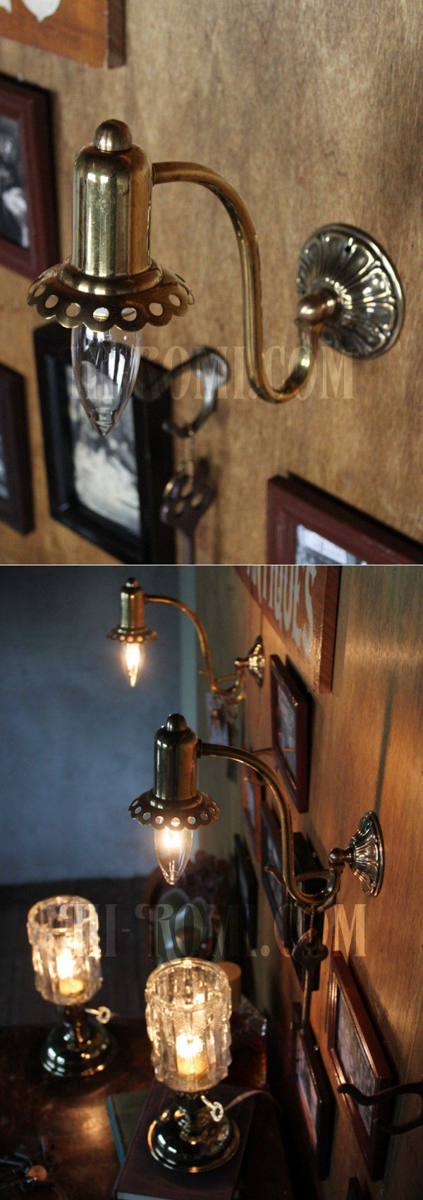 USAヴィンテージ真鍮製花形カップ付きコロニアルブラケット/アンティークヴィクトリアン照明壁掛ランプ