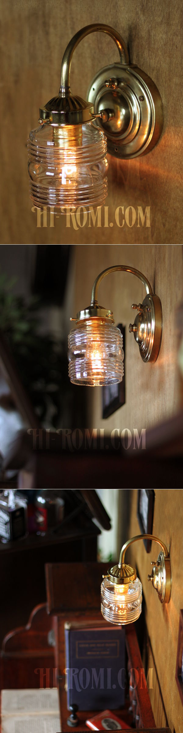 ヴィンテージコロニアルクリアガラスビーハイブシェード真鍮ブラケットランプ/ヴィクトリアン壁照明