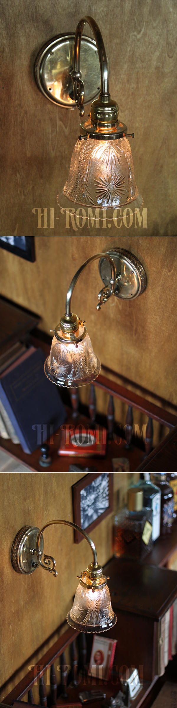 ヴィンテージコロニアルクリアガラス草花柄カットシェードブラケットランプ/ヴィクトリアン壁照明