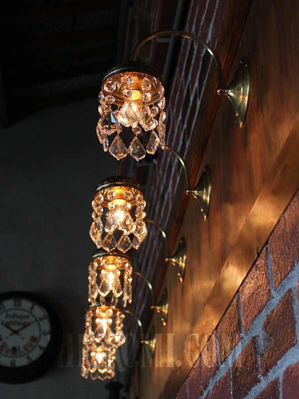 アメリカヴィンテージガラス製フレンチカットプリズム付コロニアルブラケットランプA/ヴィクトリアンアンティーク壁面照明